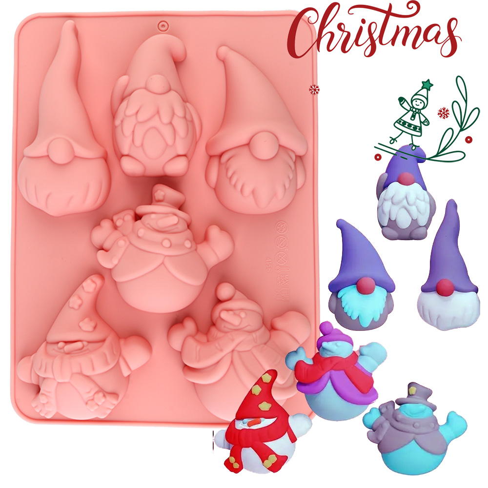 Candle Making Process - 6-delige siliconen bakvorm voor kerstgnome-cakes, geschikt